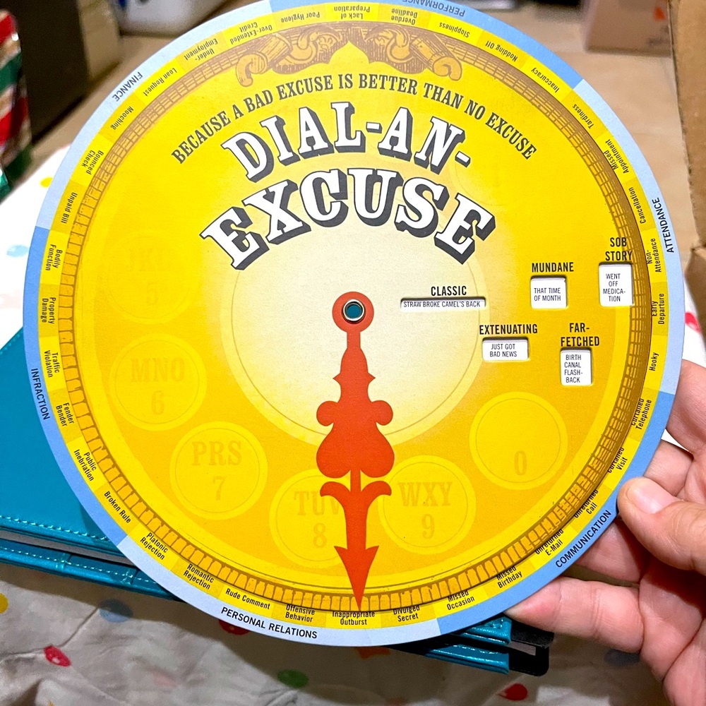 Cardboard “Dial an Excuse” Wheel Game